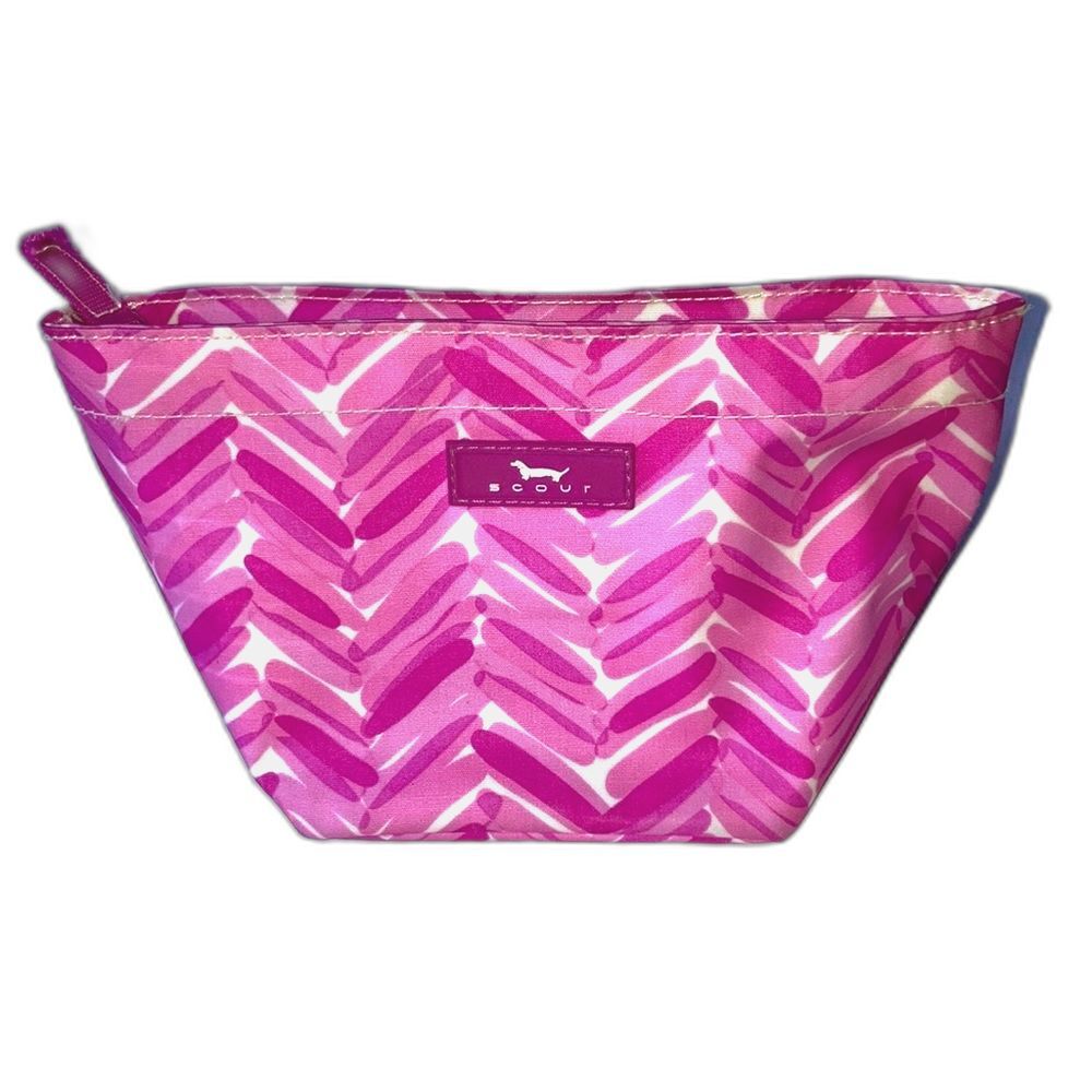 SCOUT Cosmetic Makeup Zip Bag Pouch Pink White Abstract Watercolor 5 x 4 x 5 in